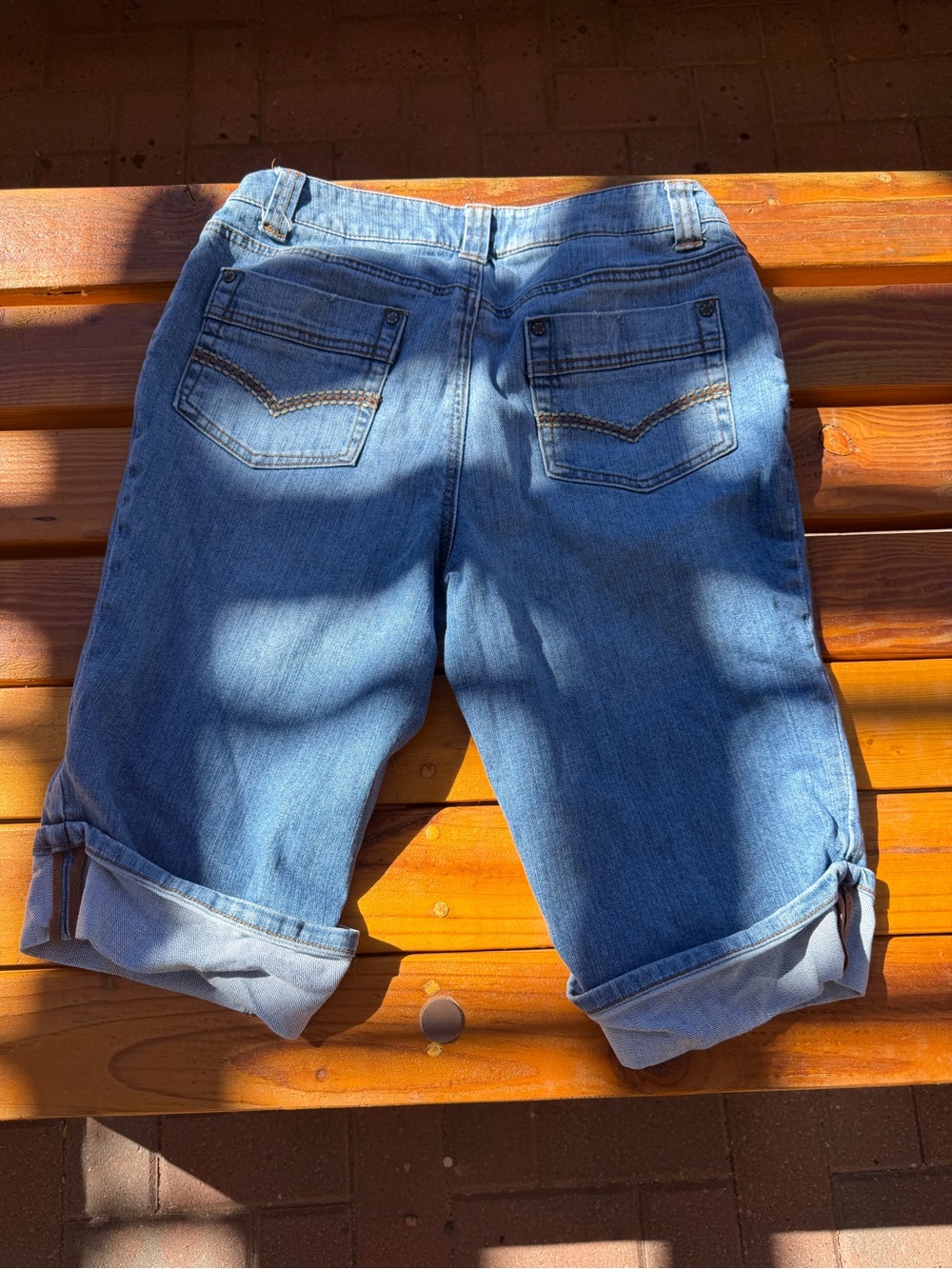 a.n.a Mid-Length Rolled Cuff Denim Bermudas - Light Blue